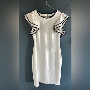 Tommy Hilfiger White One-Shoulder Sheath Dress with Black Trim